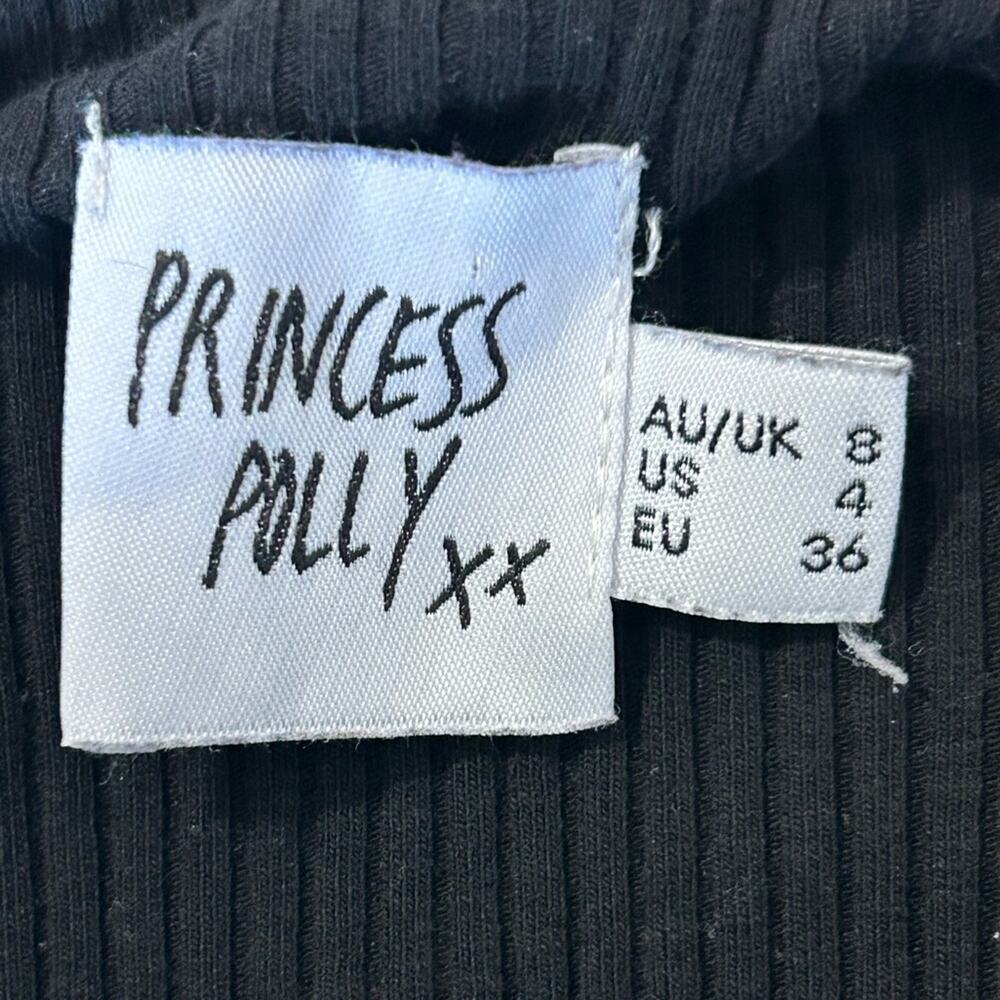 Princess Polly black ribbed mini dress bow tie strap slit size US 4 - Picture 5 of 9